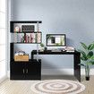 Black Office Computer Desk L Shaped Rotating Corner Study Home Writing Table 4 Bookshelf 2 Cabinet Executive Storage Bedroom Furniture