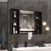 Bathroom Mirror Cabinet Medicine Shaver Shelves Shaving Wall Cupboard Organiser Storage Floating Vanity Furniture With Door Black 90x12x65cm