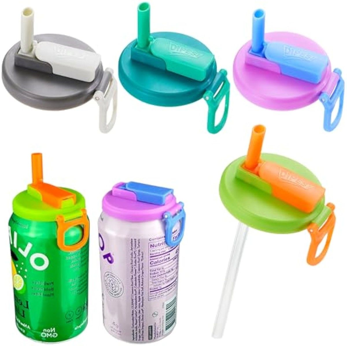 4PCS 4 color Soda Can Lids with Straws,Reusable Silicone Straws Soda ?Can Covers, Easy to Use,Prevents Spills,Fits Standard Cans