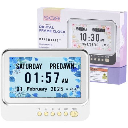 Large Display Alarms and Medicine Reminders Dementia Clock Seniors 6 Display Modes 7 Inch Digital Clock Auto Dimmable Temperature Date