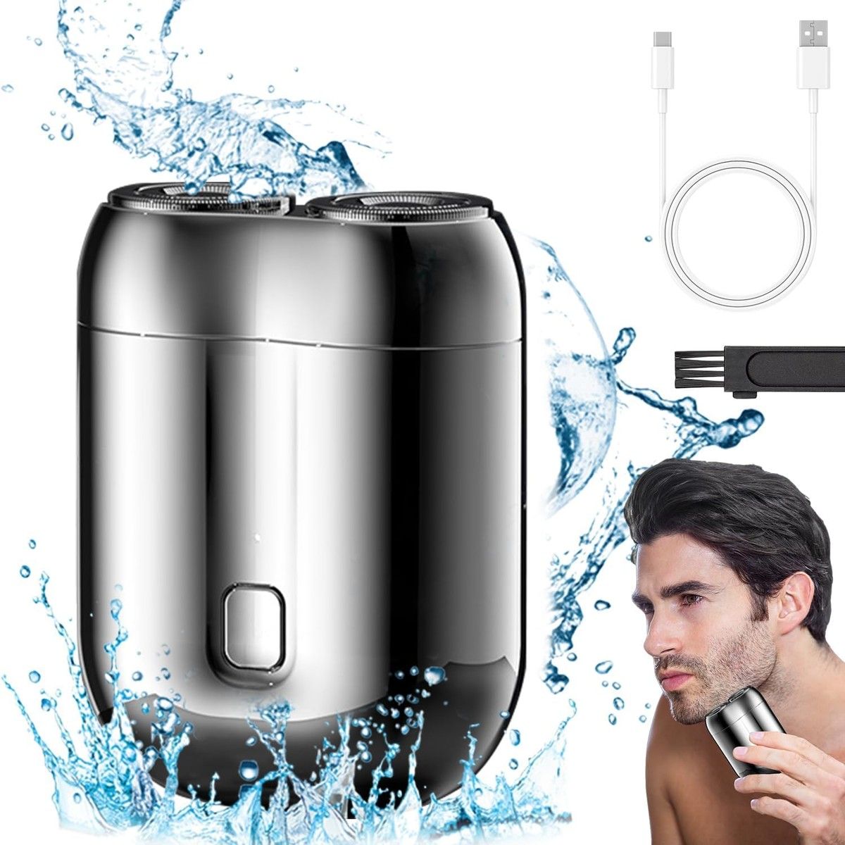 Mini Dual Head Electric Shaver, Mini Portable Razor, Washable Double Head Razor for Home, Car, Travel (Silver)
