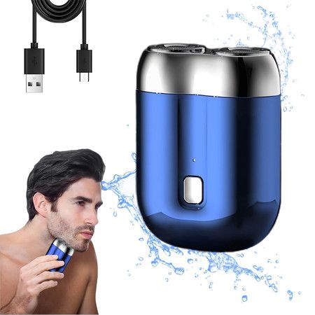 Mini Dual Head Electric Shaver, Mini Portable Razor, Washable Double Head Razor for Home, Car, Travel (Blue)