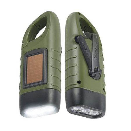 Green Portable Outdoor Multi Functional Solar Charging LED Flashlight Hand Cranked Emergency Light