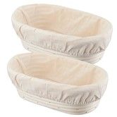 Banneton Bread Proofing Basket Banneton Basket Set Sourdough Proofing Basket Round Proofing Bowls Handmade Rattan Baskets and Liners (Oval 10inch set of 2)