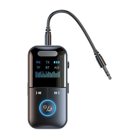 Bluetooth 5.4 Audio Transmitter Receiver, 4 in 1 Wireless Transmitter Adapter, Low Latency, HD Screen, TF Card Aux Adapter for Airplane, Car, Laptop, Radio