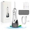 Cordless Water Dental Flosser, Portable Oral Irrigator with Tongue Brush, 4 Nozzles, Rechargeable, IPX7 Waterproof, White