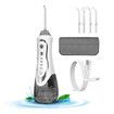 Cordless Water Dental Flosser, Portable Oral Irrigator with Tongue Brush, 4 Nozzles, Rechargeable, IPX7 Waterproof, White
