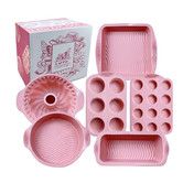 Pink 6 Piece Silicone Cake Mold Set High Temperature Resistant, Round & Square Pans for Baking Chiffon Toast & Bread