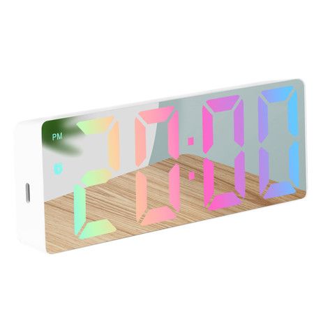 White RGB Color Changing Electronic Clock Multifunctional Alarm Clock with Large Screen Creative for Students