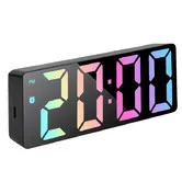 Black RGB Color Changing Electronic Clock Multifunctional Alarm Clock with Large Screen Creative for Students