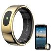 Smart Ring Tracker for Women & Men, Fitness Ring with Sleep & Motion Tracking, Touch Control,Compatible with iOS & Android (Gold,12#)