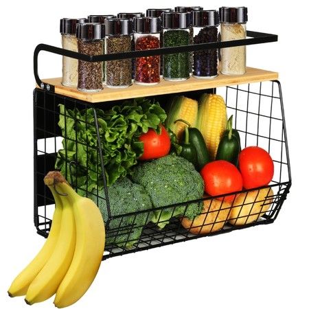 Magnetic Shelf for Fridge with Wood Lid,Fruit Potato Onion Storage Bins,Pantry Organizers & Storage Magnetic Spice Rack for Refrigerator Kitchen Counter