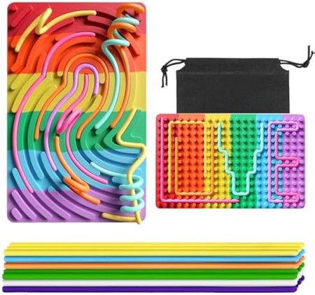Sensory Activity Board for Kid Busy Board Sensory Fidget Montessori Toy Relaxing Stress Colored Silicone Rod Travel Toy Gift Color Colorful