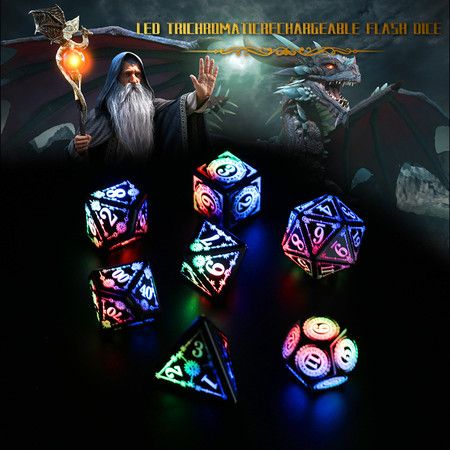 Wireless Rechargeable Glowing Dice with Charging Box, 7 PCS Electronic Dice Set, LED RGB Polyhedral Role Playing D&D Dice for Dungeons and Dragons
