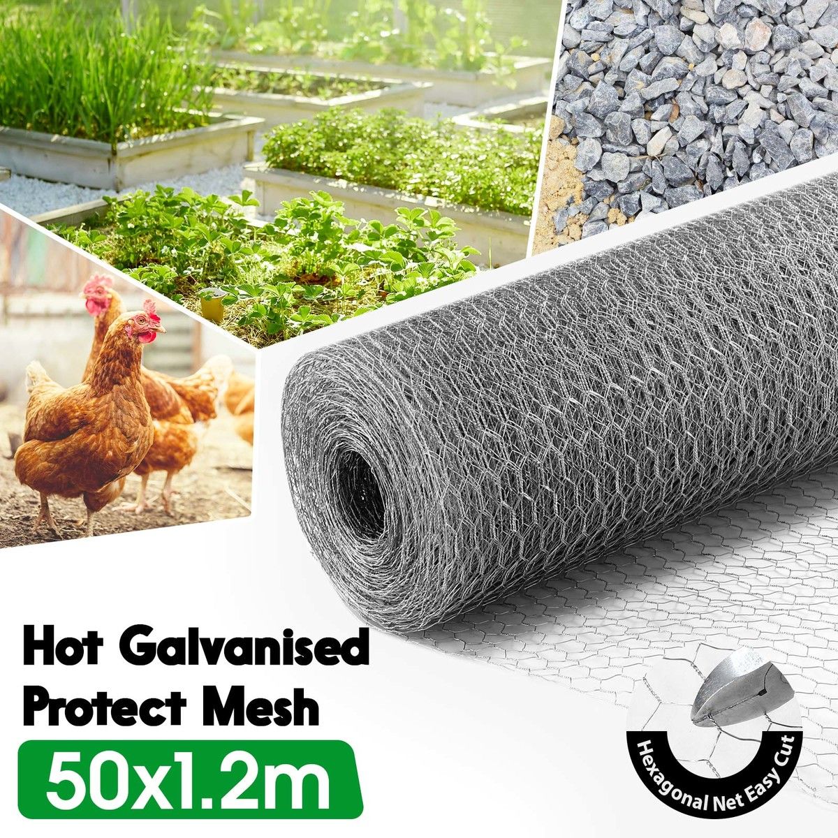 Hardware Cloth Wire Mesh Fence Hot Dip Galvanised Chicken Coop Rabbit Cage Guard Barrier Enclosure Tree Protection Fencing Netting 50mx1.2m