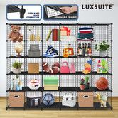 Metal Wire 30 Cube Storage Grid Organizer DIY Modular Cabinet for Toys Books Clothes Black