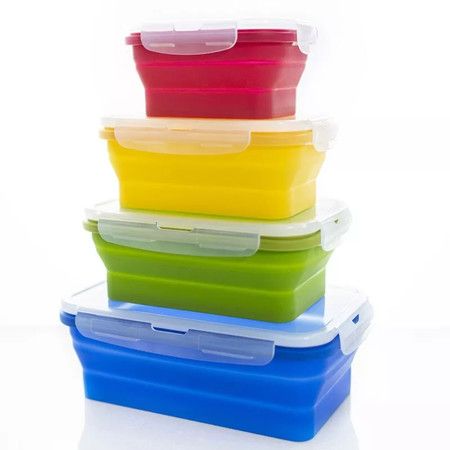 4 Collapsible Silicone Food Storage Container,Leftover Meal box For Kitchen,Lunch Boxes,Microwave,Dishwasher and Freezer Safe 4 Color
