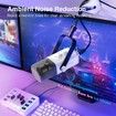 Dynamic Microphone for Podcast Recording,PC Computer Gaming Streaming Mic with RGB Light,Mute Button,Headphones Jack,Desktop Stand,White