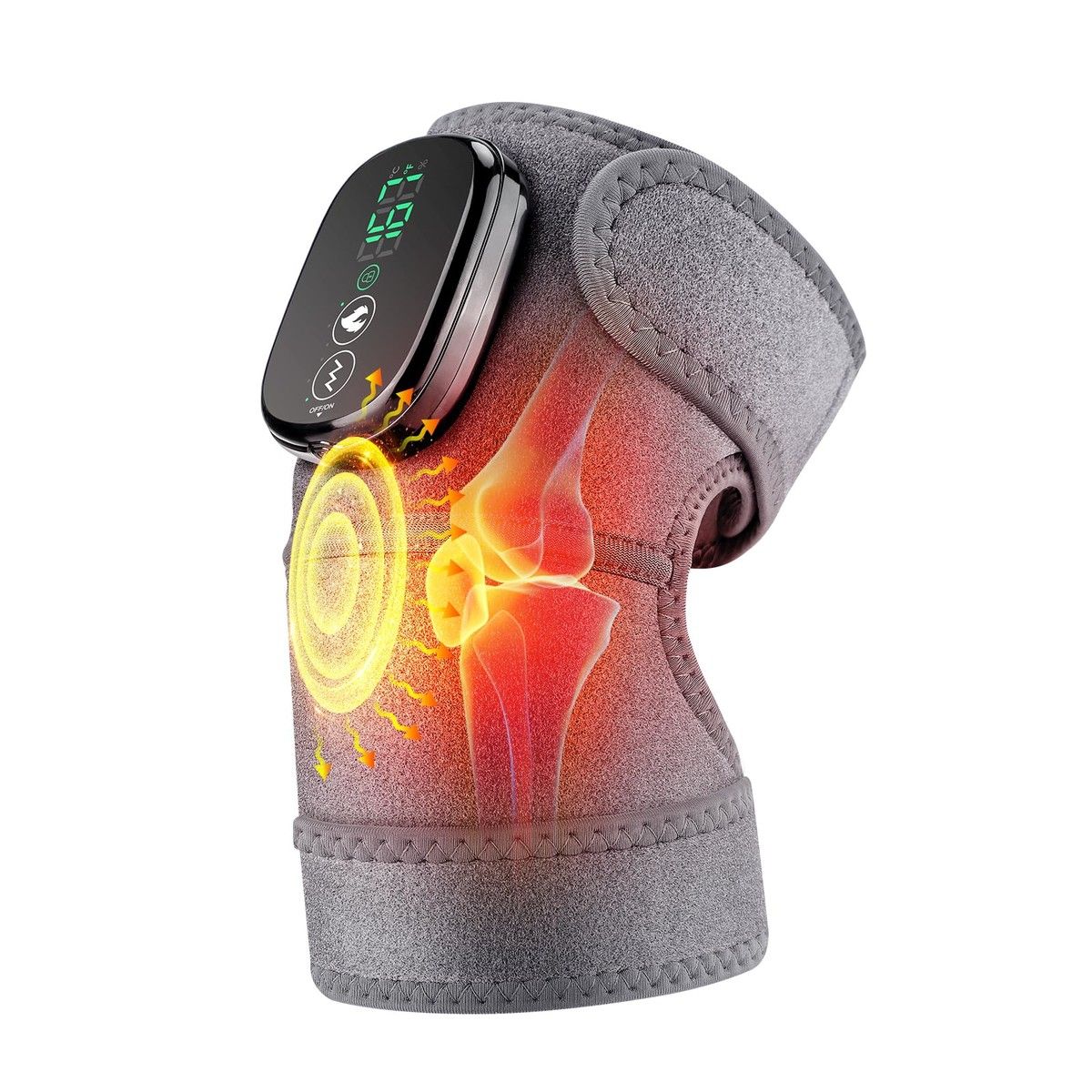 Cordless Electric Heated Knee Massager, 3-in-1 Heated Knee Massager with Heat for Knee Elbow Shoulder Wrap with 3 Vibration & Heating Modes