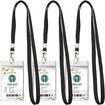 3 Pack Clear ID Badge Holder with Lanyard Black Lanyards with Vertical Waterproof ID Badge Holder for Office,School,Travel