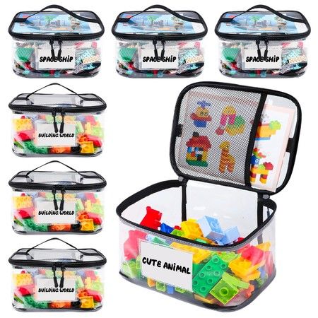Toy Storage Bag Clear Waterproof 6 Pack Name Tag Manual Pocket PVC Organizer Lego Bricks