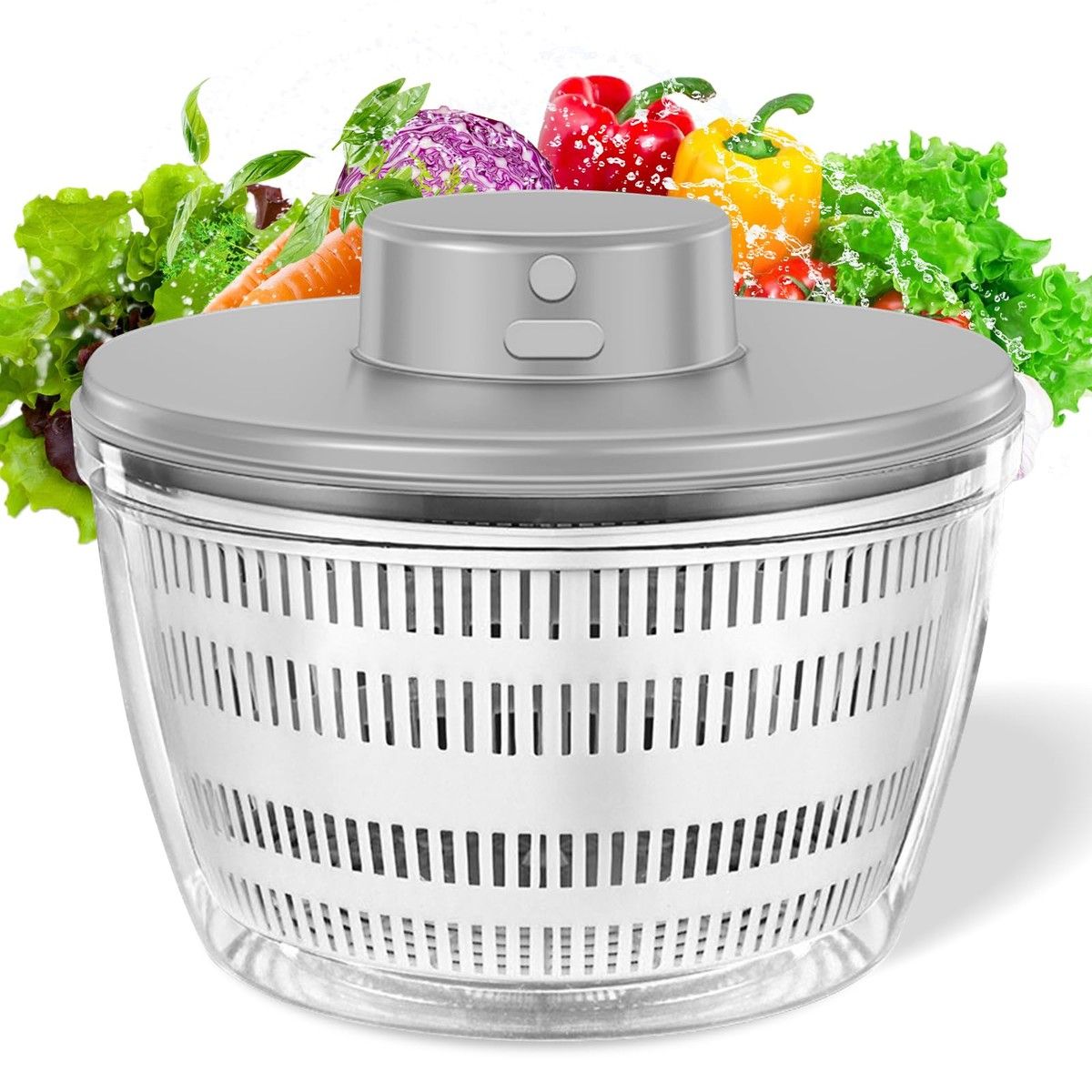 Electric Salad Spinner Dryer Fruit Vegetable Cleaner Bowl Colander Greens Herbs Berries Kitchen Gadget 4L(Grey)