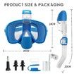 Half Face Snorkel Mask ,Foldable 180 Degree Panoramic View Snorkeling Mask with Camera Mount, Anti-Leak And Fog Color Blue Size S