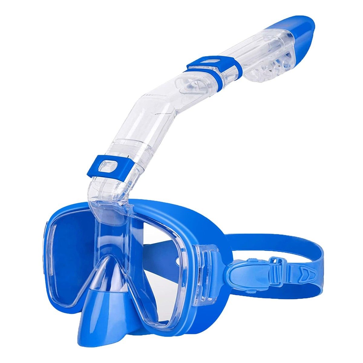 Half Face Snorkel Mask ,Foldable 180 Degree Panoramic View Snorkeling Mask with Camera Mount, Anti-Leak And Fog Color Blue Size L