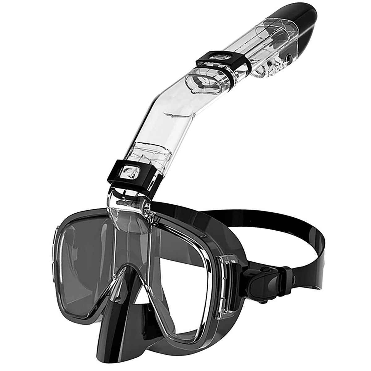 Half Face Snorkel Mask ,Foldable 180 Degree Panoramic View Snorkeling Mask with Camera Mount, Anti-Leak And Fog Color Black Size L