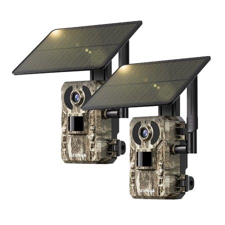 4G LTE Cellular Trail Cameras with Live Streaming,Solar Game Cameras,Remote Phone Access,Motion Activated,0.2s Trigger Time,Low Light Night Vision,2Pack