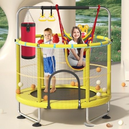 55 Inch Children's Trampoline, Mini Trampoline with Safety Net for indoor and outdoor use or as a children's gift.