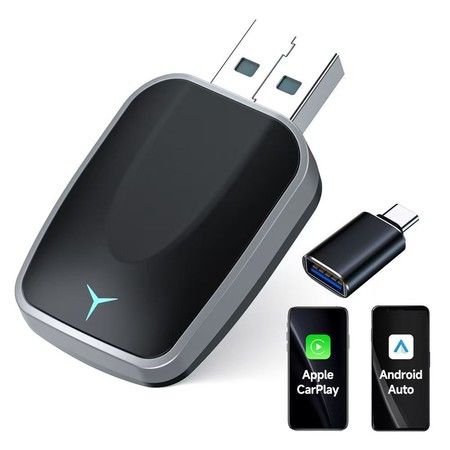 Wireless CarPlay & Android Auto Adapter 2 in 1 Plug Play Convert Wired to Wireless Adapter Apple CarPlay Android Auto Bluethooth Stable Low Latency