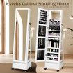Full Length Floor Mirror Jewellery Cabinet Armoire Organiser Storage Shelf Free Standing Box Vanity Makeup Dressing with Wheels LED Lights 40x37x160cm