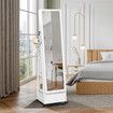 Full Length Floor Mirror Jewellery Cabinet Armoire Organiser Storage Shelf Free Standing Box Vanity Makeup Dressing with Wheels LED Lights 40x37x160cm