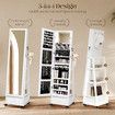 Full Length Floor Mirror Jewellery Cabinet Armoire Organiser Storage Shelf Free Standing Box Vanity Makeup Dressing with Wheels LED Lights 40x37x160cm