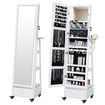 Full Length Floor Mirror Jewellery Cabinet Armoire Organiser Storage Shelf Free Standing Box Vanity Makeup Dressing with Wheels LED Lights 40x37x160cm