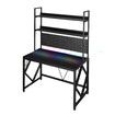 Gaming Computer Desk Home Office Study Work Table Writing Racer Workstation Furniture Black Carbon Fibre with RGB LED Light Shelves Pegboard USB