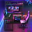 L Shaped Gaming Desk Corner Computer Work Office Study Table Home Furniture Writing Workstation Carbon Fibre with RGB LED Light Shelves Pegboard USB