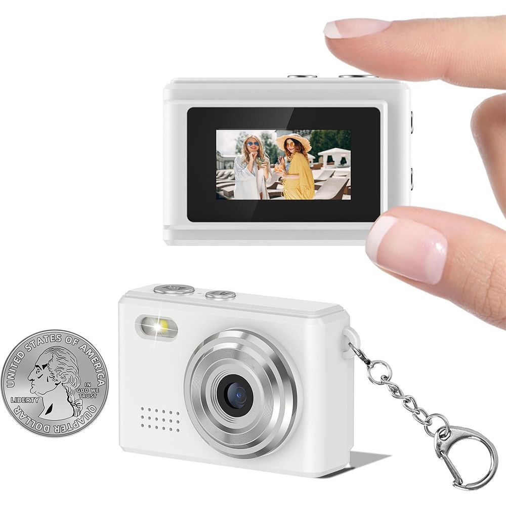 Mini Digital Camera Keychain Small Keychain Camera Camcorder Micro Compact Portable Recorder Tiny Pixel, Mini Digital, White
