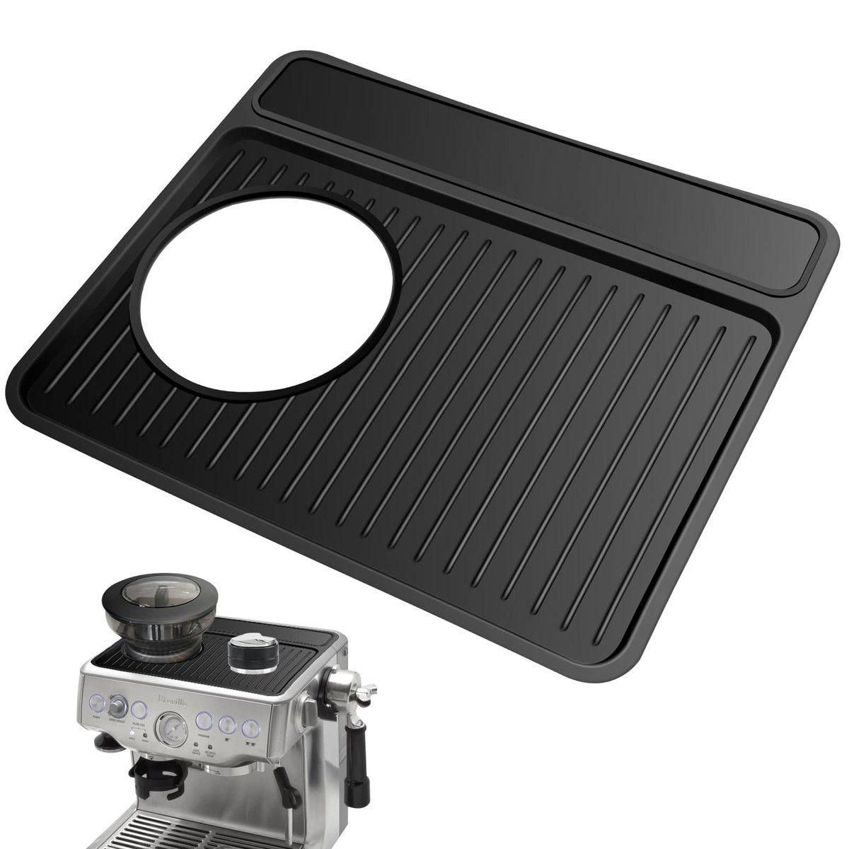 Tamping Mat for Breville 870/880,Espresso Tamper Mat,Food Grade Silicone Non-Slip,11in x 9.25in,Waterproof Heat Resistant,Espresso Tamping Station (Black)