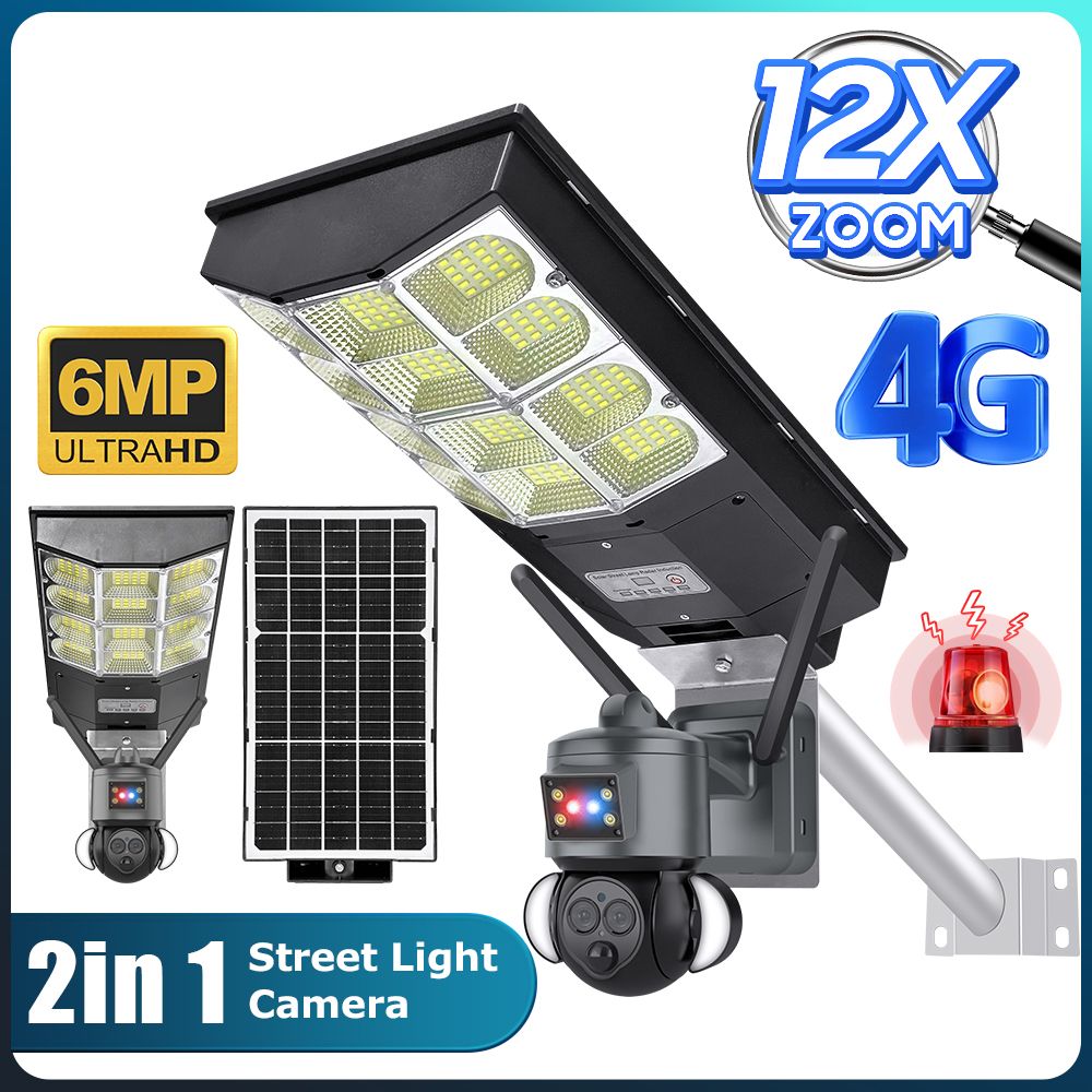 Solar Street Light Camera|12x Hybrid Zoom Dual Lens|Intelligent Body Detection & Tracking|4G/WiFi, IP65 Waterproof|Two Way Audio|Home Security Camera