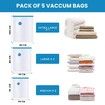 5 Pack Vacuum Bags With Hand Pump Airtight Reusable Space Saver Compression Storage Bags With Ziplock For Clothes,Blankets Storage,Pillows,Travel
