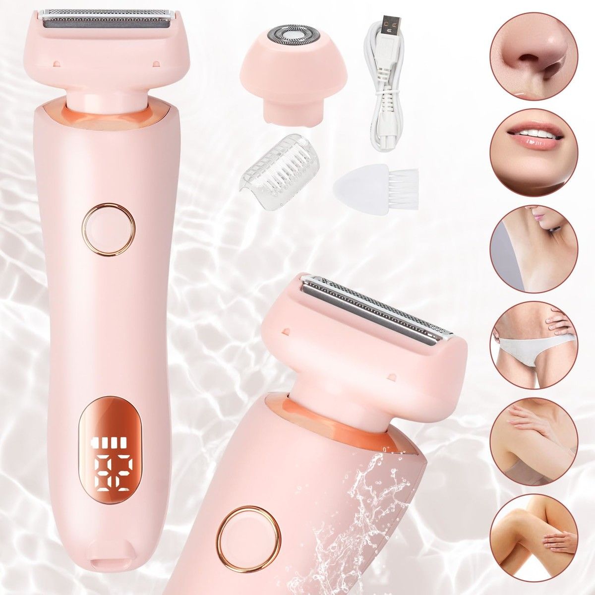 Timmer for Women Electric Razors for Women 2in1 Pubic Hair Trimmer IPX7 Waterproof Wet Dry Use Personal Trimmer Electric Shaver(Pink)
