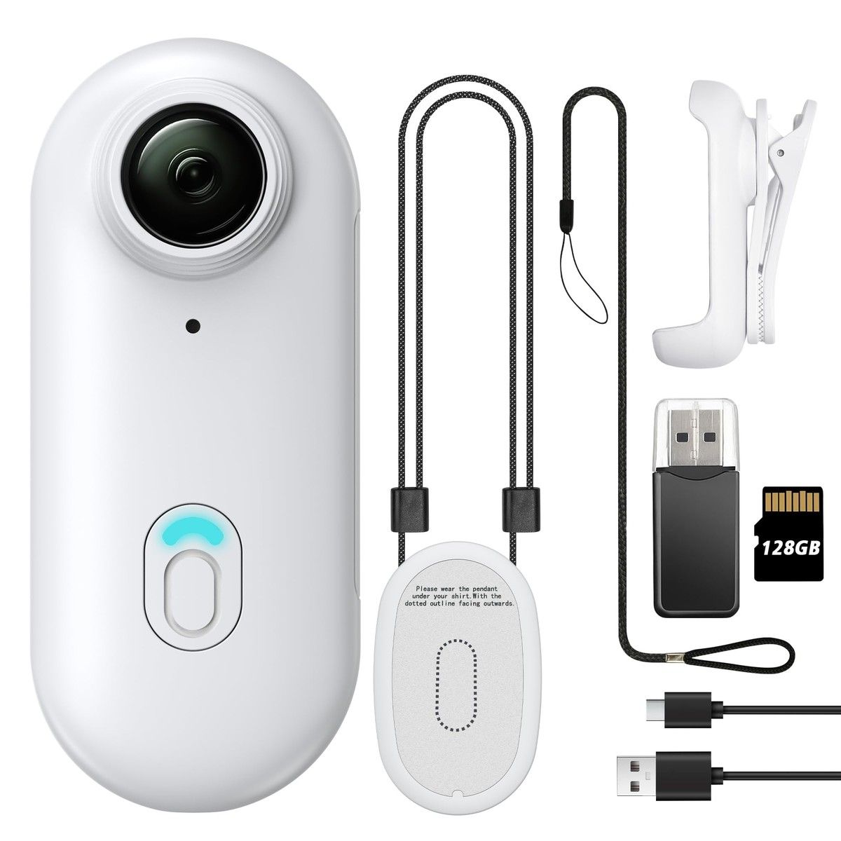128GB FHD 1080P Mini Body Camera,Wearable Action Body Cam,Thumb Size Hands Free Recording Body Worn Camera,Premium Portable Camcorder (White)