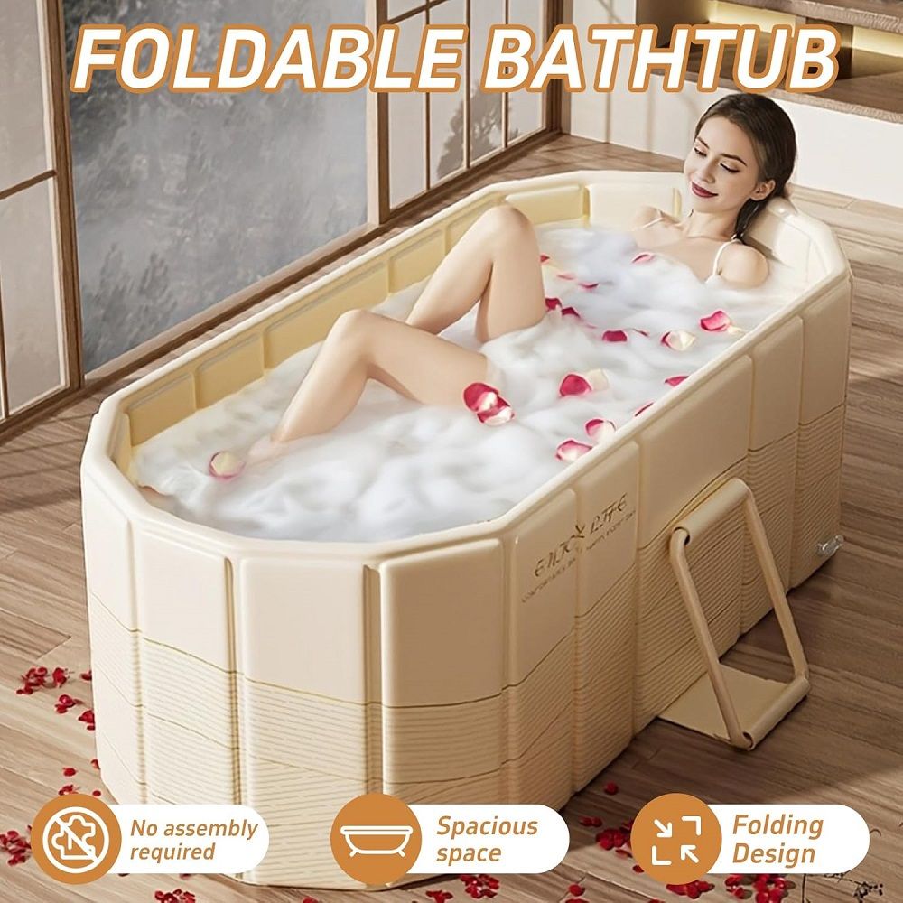 120 CM Foldable Bathtubs,Portable Freestanding Bathtubs with Lid, Hot Bath and Ice Bath Tub, Home SPA Soaking Bathtub for Adults Children Easy Storage