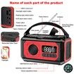12000mAh Emergency Hand Crank Portable Solar Radio AM/FM/NOAA Weather Radio with 2 Solar Panels,SOS Alarm,Flashlight,Phone Charger,Compass,Reading Lamp,Red
