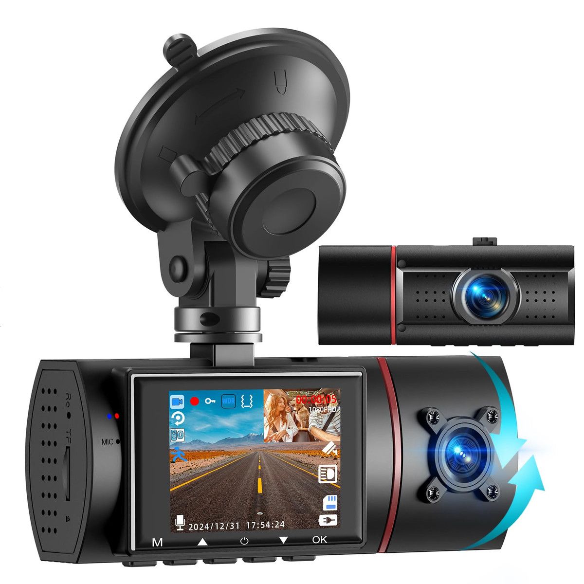 Dual Dash 1080P Cam Front Car Camera Infrared Night Vision Loop Recording G-Sensor 24H Park Park Monitor