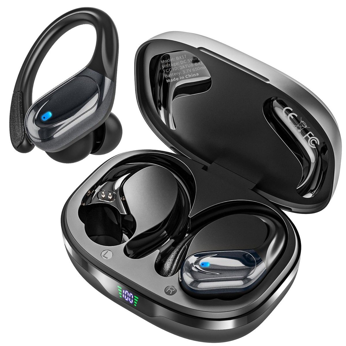 Wireless Earbuds Bluetooth Headphones 80hrs Playback Ear Buds Power Display with Noise Canceling Mic Headsets for Sports/Workout/Running Black