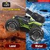 Remote Control Monster Truck All Terrain 4WD Amphibious RC Car and Boat with Water Spray Shooting Waterproof Toy Gift for Kids, Green
