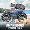 Remote Control Monster Truck All Terrain 4WD Amphibious RC Car and Boat with Water Spray Shooting Waterproof Toy Gift for Kids, Blue
